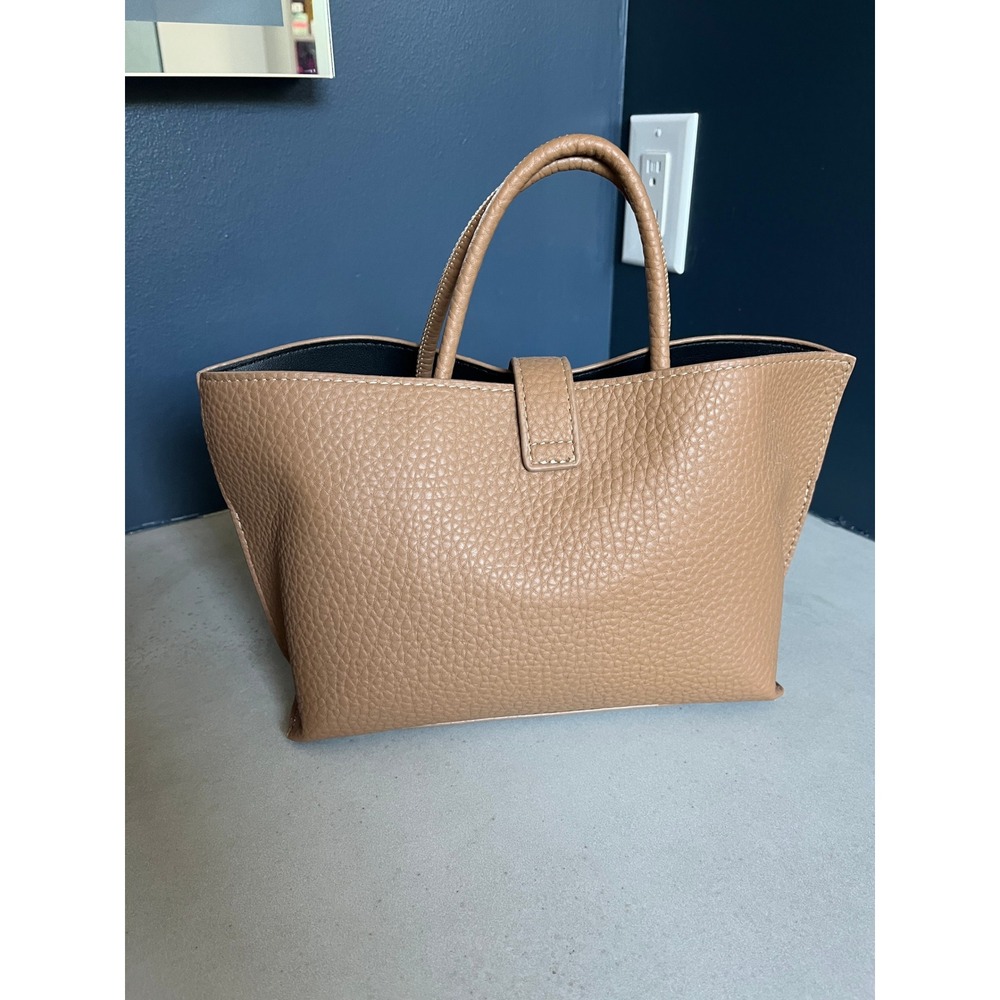 Tan Pebbled Leather Structured Tote Bag Gold Hardware Crossbody Satchel Boho